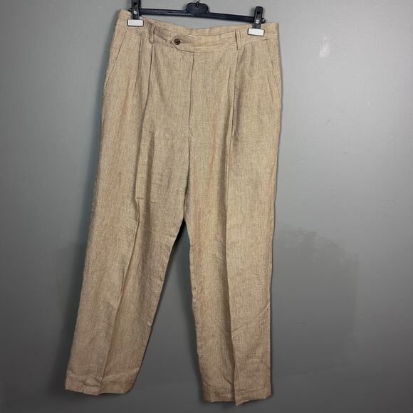 Ballin Pants Trousers Linen Size 34 Relax Pleated Houndstooth preppy old money - Picture 1 of 7